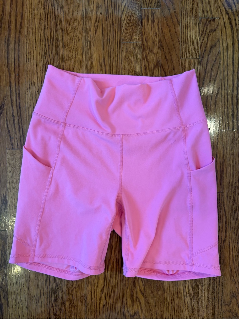 Fabletics Pure Luxe Bright Pink High-Waist Bike Shorts with Pockets